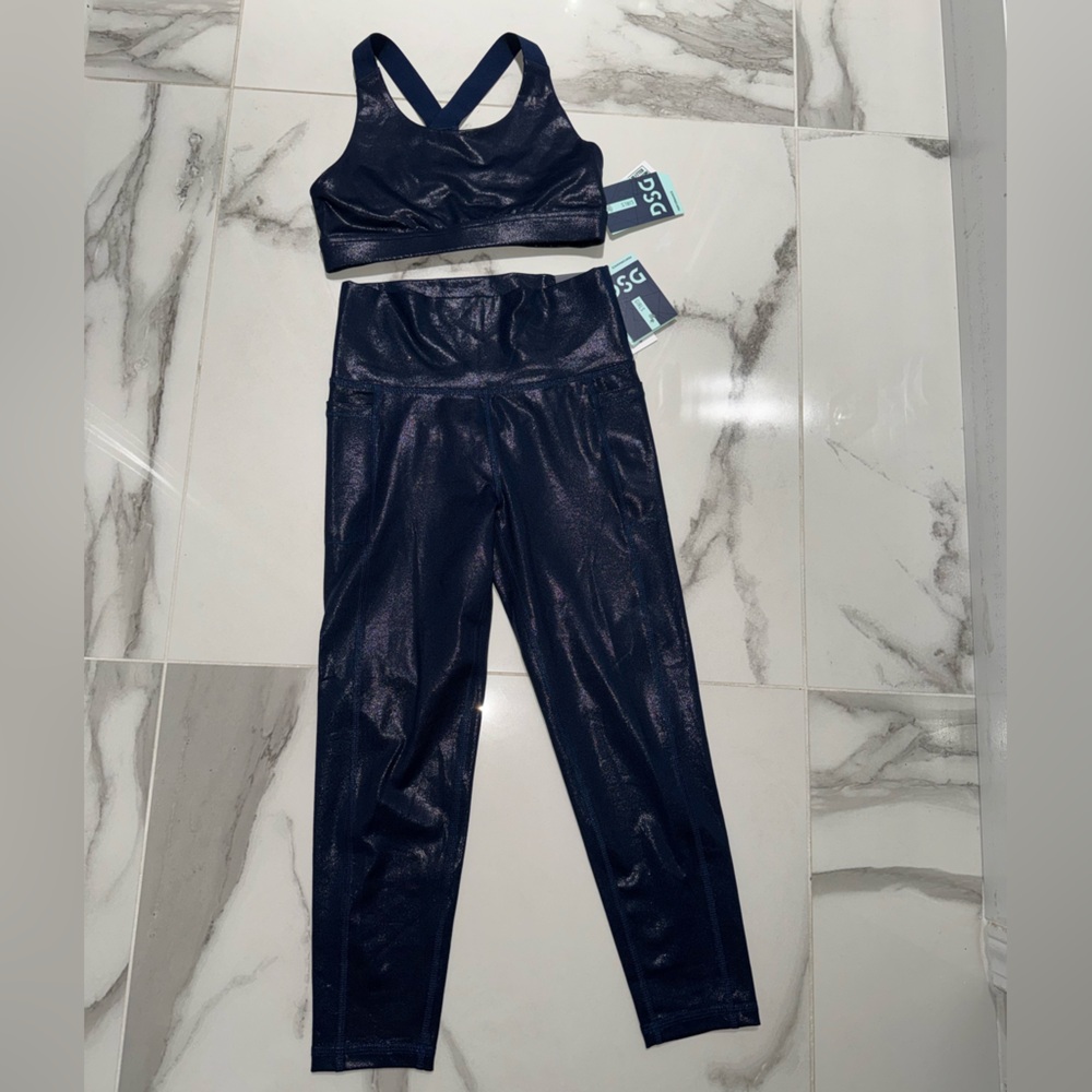 DSG Shimmery Dark Blue Sports Bra and Leggings Set